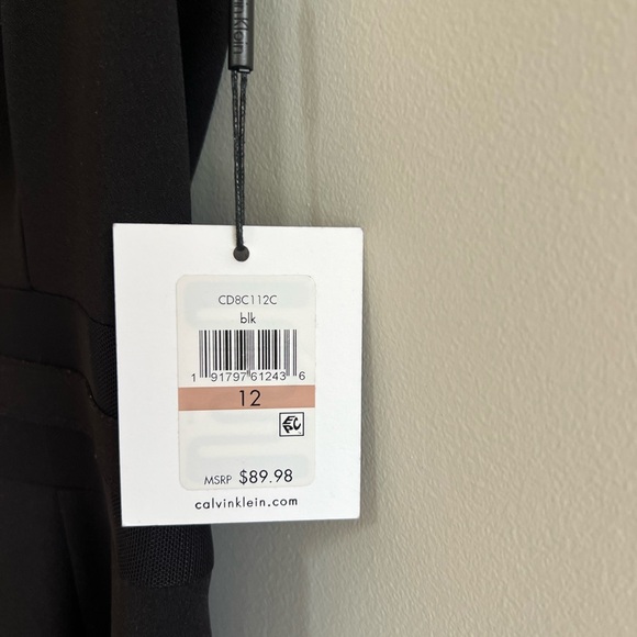 NWT Calvin Klein Sleeveless Fit And Flare Black Dress With Sheer Hem Detail, 12 - Picture 2 of 10